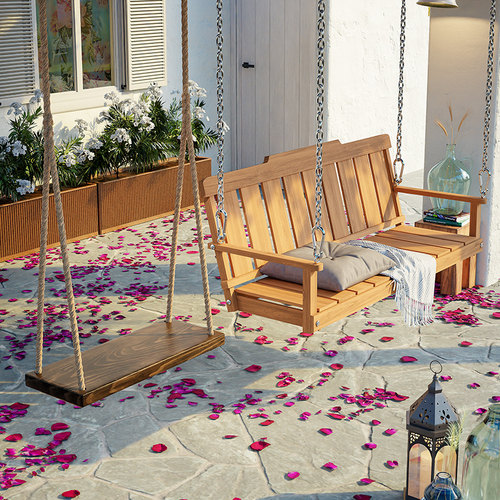 柚之艺坐板千秋户外阳台实木儿童