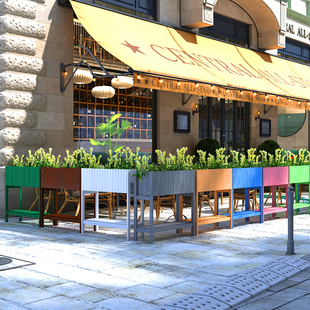 奶茶店外摆花箱组合户外防腐木花槽成品花台围栏围挡室外绿植花坛