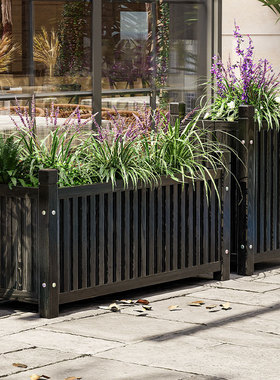 黑色花盆别墅庭院防腐木长方形大型花箱组合户外家庭种植花槽箱子