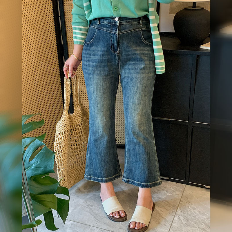 双天2026新款春装大码胖mm女装200斤复古九分微喇牛仔裤女款YC502