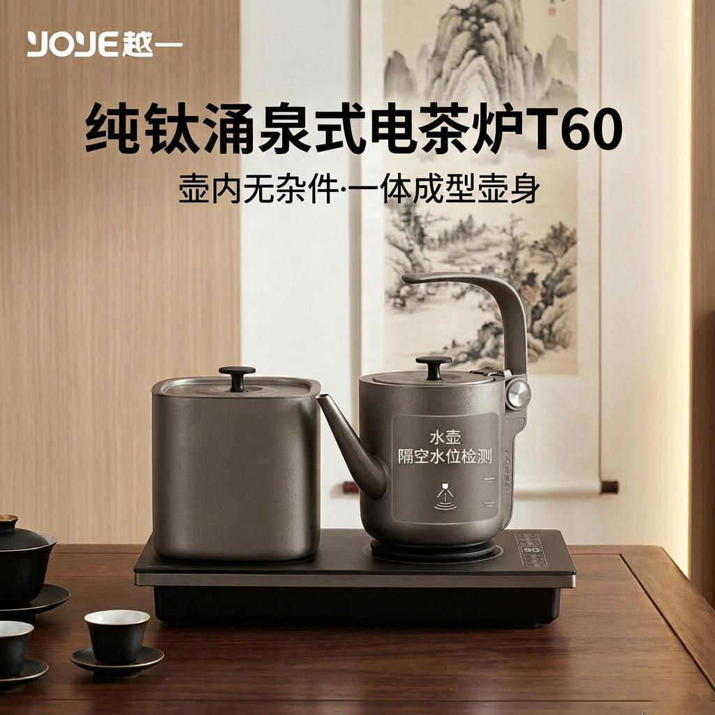 越一纯钛智能烧水壶自动上水一体泡茶嵌入式茶台恒温电热水壶T60
