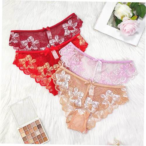 Sexy lace underwear with hollow mesh and low waist for women