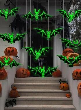 10pcs Halloween Hanging Glow-in-the-Dark Bats - 3D Glowing