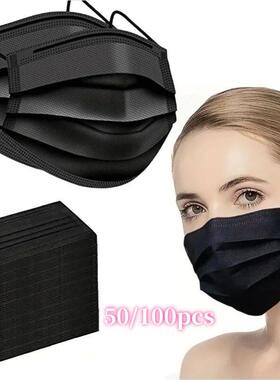 100pcs Black Disposable Face Masks 3-Layer Breathable Anti-D