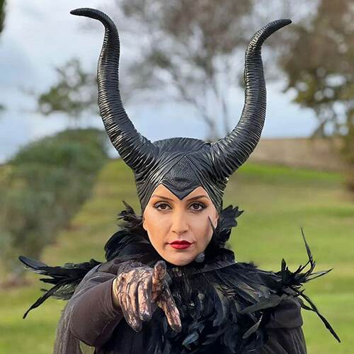 Black Queen Witch Demon Horns Hat Mask Cosplay Animal Headpi