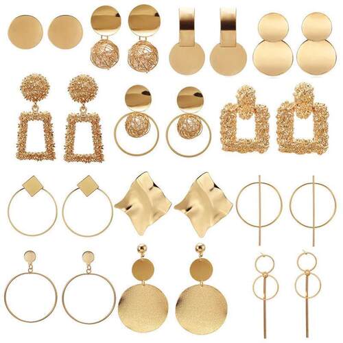 Women Big Geometric Statement Gold Metal Drop Earrings耳环女