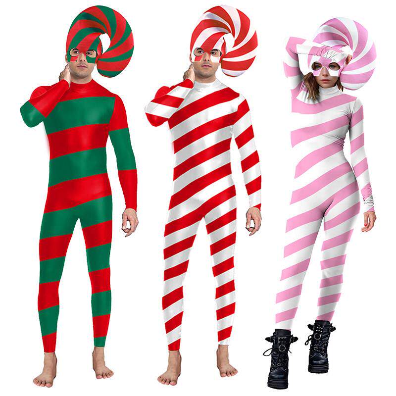 Color Cosplayer Candy Cane Jumpsuit Stripe Cosplay Costume