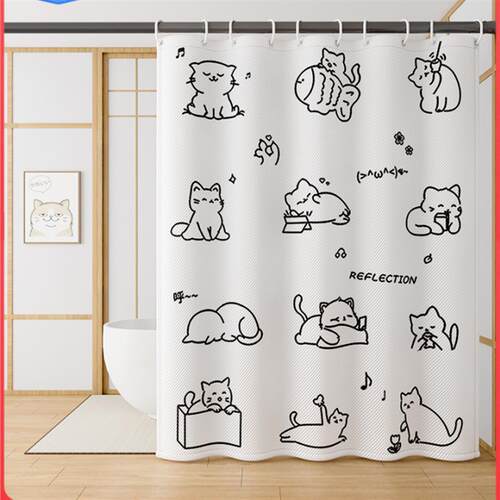 waterproof Shower Curtain bath Window curtain rod hooks set