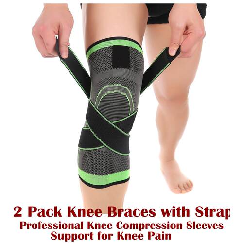 2 Pack Knee Braces with Strap for Best Fit Injury Recovery