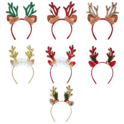 Pack of 6 Holiday Plush Antler Headbands with Detail For