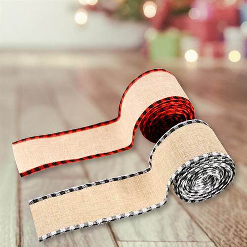Christmas Burlap Ribbon - Red Green Plaid Gift Wrap Trim