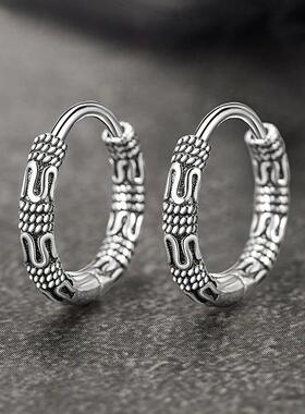 Vintage 925 Sterling Silver Hoop Earrings Pattern Earring Fo