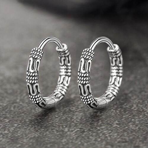 Vintage 925 Sterling Silver Hoop Earrings Pattern Earring Fo