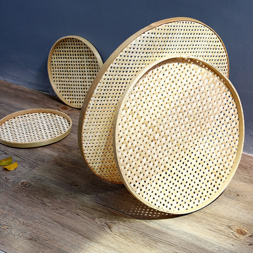 竹编簸箕竹制品绘画竹盘