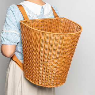 双肩大号背篼仿藤编织大容量背篓户外野餐采摘蘑菇茶叶收纳筐赶集