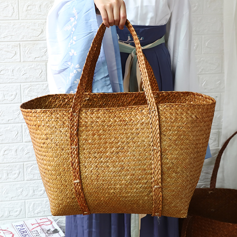 文藝草編手提籃編織收納筐