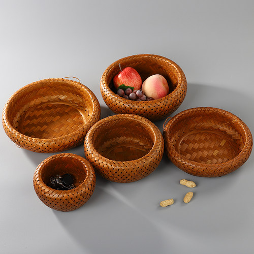 竹编双层鸟巢篮竹子编织圆竹篮