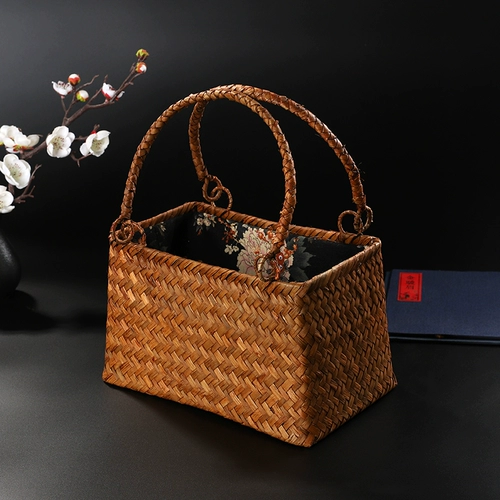 Китайская соломенная ретро система хранения, японская портативная коробочка для хранения, чайный сервиз, плетеная корзина для хранения, «сделай сам»