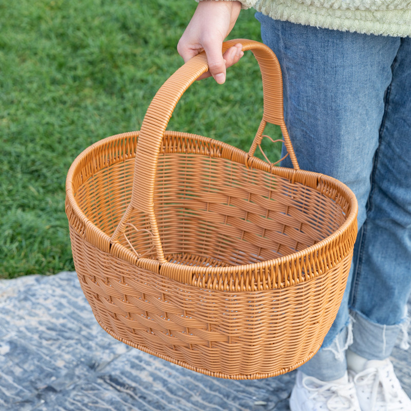 大号元宝购物篮买菜野餐篮祈福篮户外水果篮仿藤编织筐采摘手提筐,收纳整理,购物篮,淘宝优惠券,粉丝福利购,淘宝优惠卷