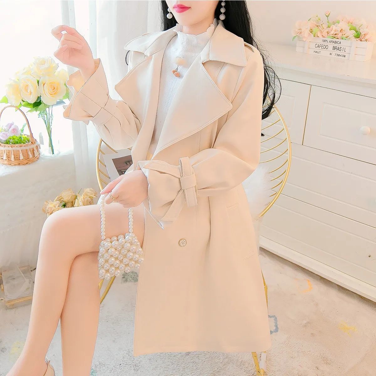 风衣外套女春秋季2023新款韩版小个子收腰显瘦中长款气质流行大衣