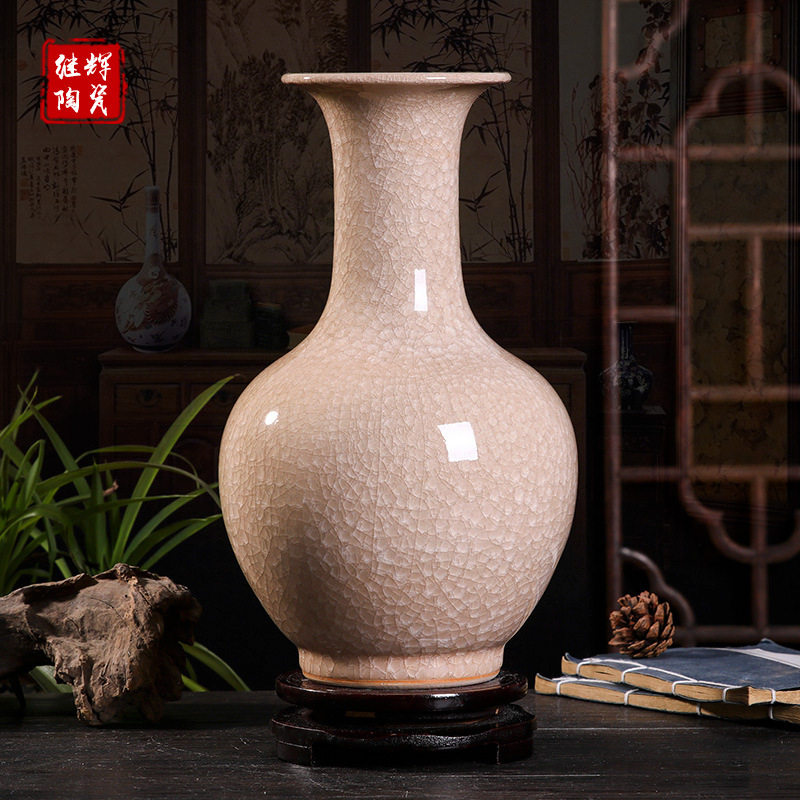 裂釉玉冰片陶瓷花瓶赏瓶景德镇瓷器家居工艺品装饰中式电视柜摆件