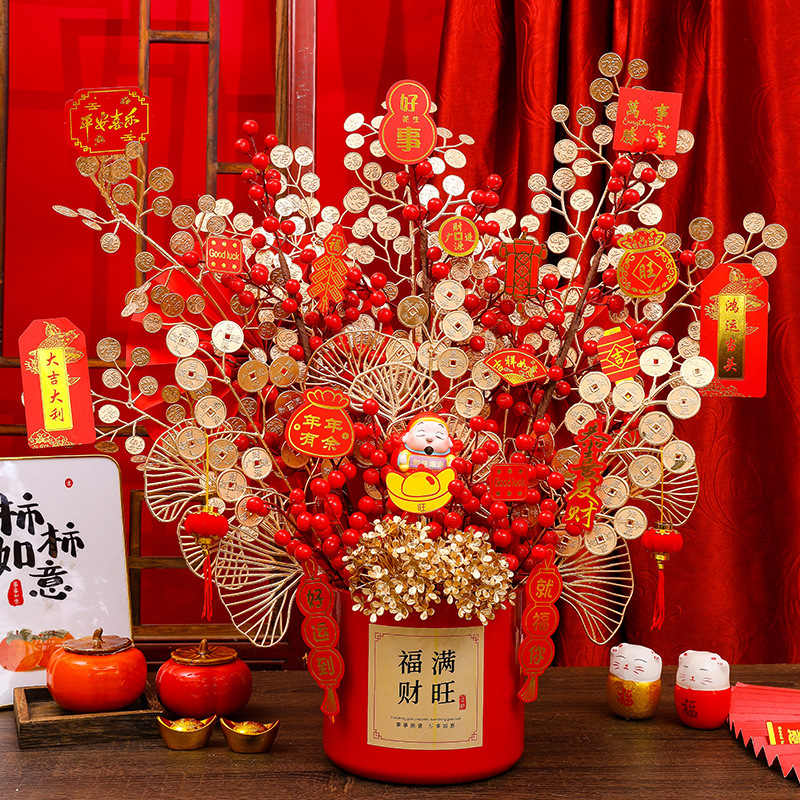 新年铁艺仿真花diy材料包抱抱桶