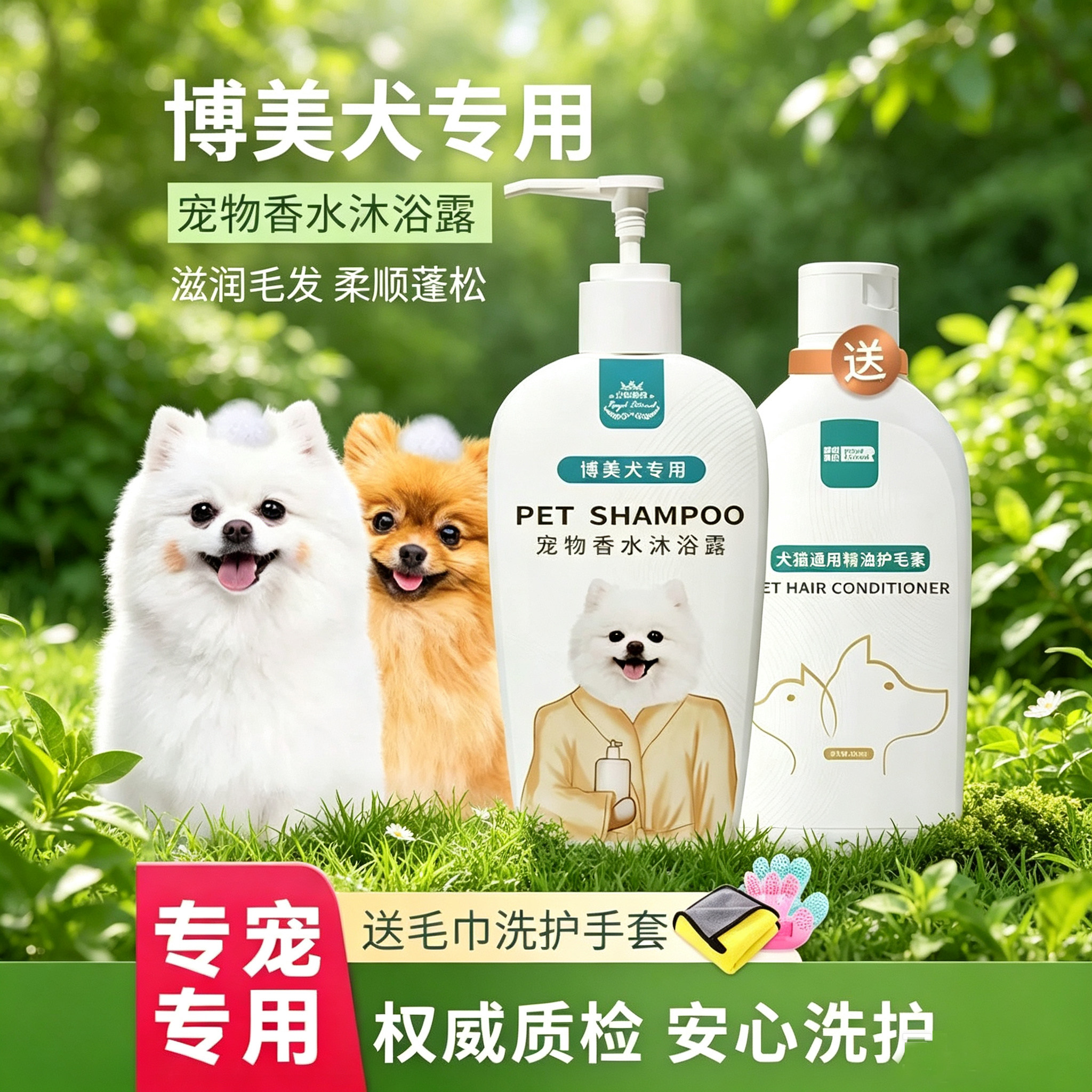 狗狗博美去污沐浴露杀菌宠物香波浴液洗护黄毛白毛洗澡用品套装