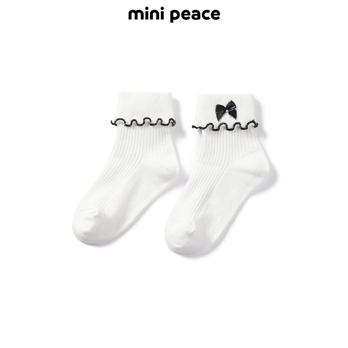 【专柜同款】MINIPEACE太平鸟童装女童卷边运动袜蝴蝶结短袜春秋