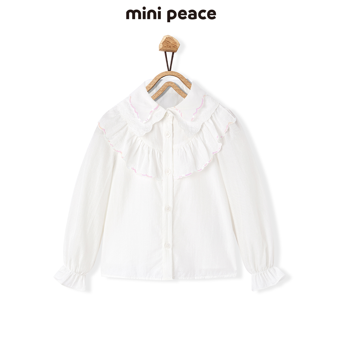 minipeace太平鸟童装女童衬衫双层绣花领百搭春奥莱