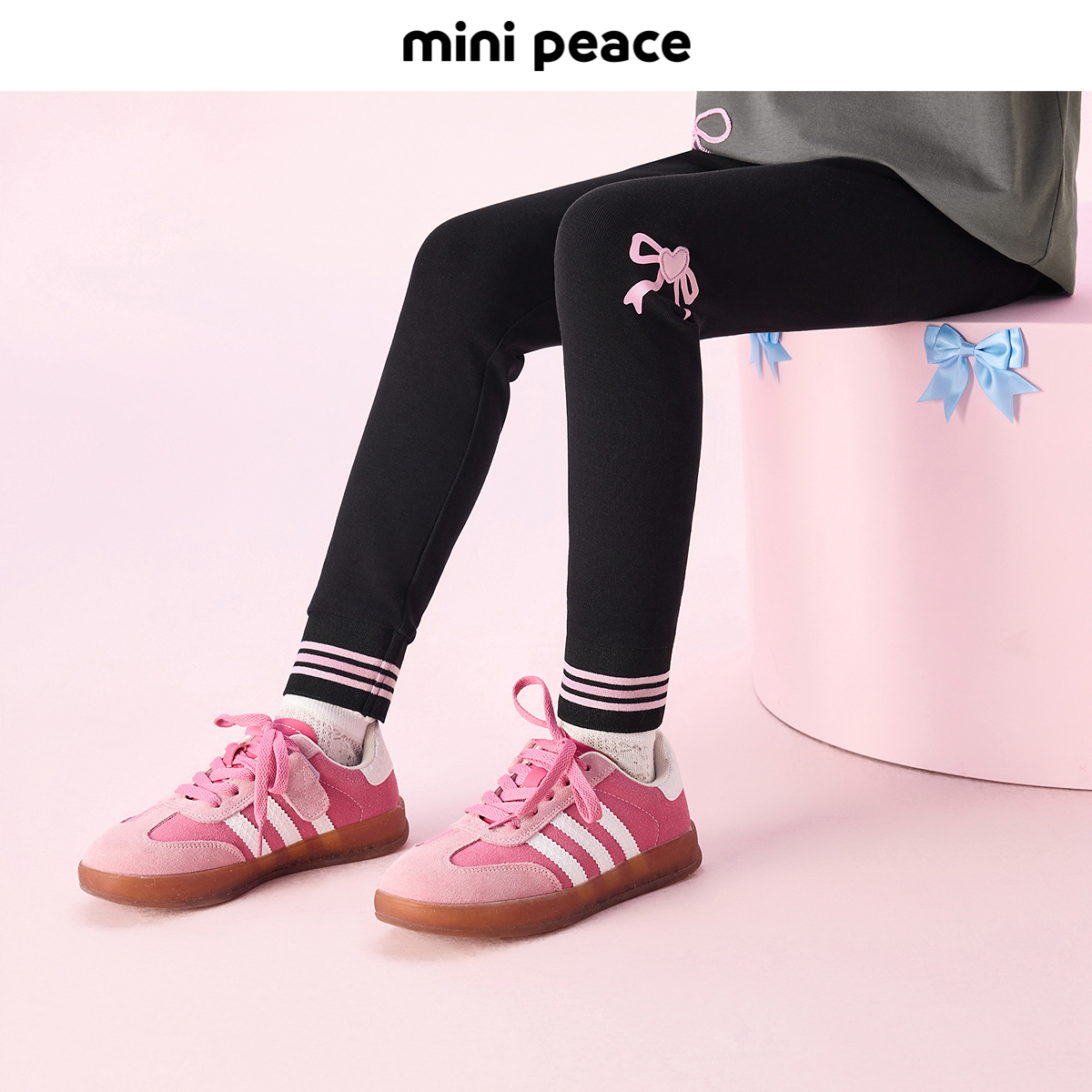 MINIPEACE太平鸟童装女童打底裤秋季新款儿童裤子蝴蝶结印花长裤