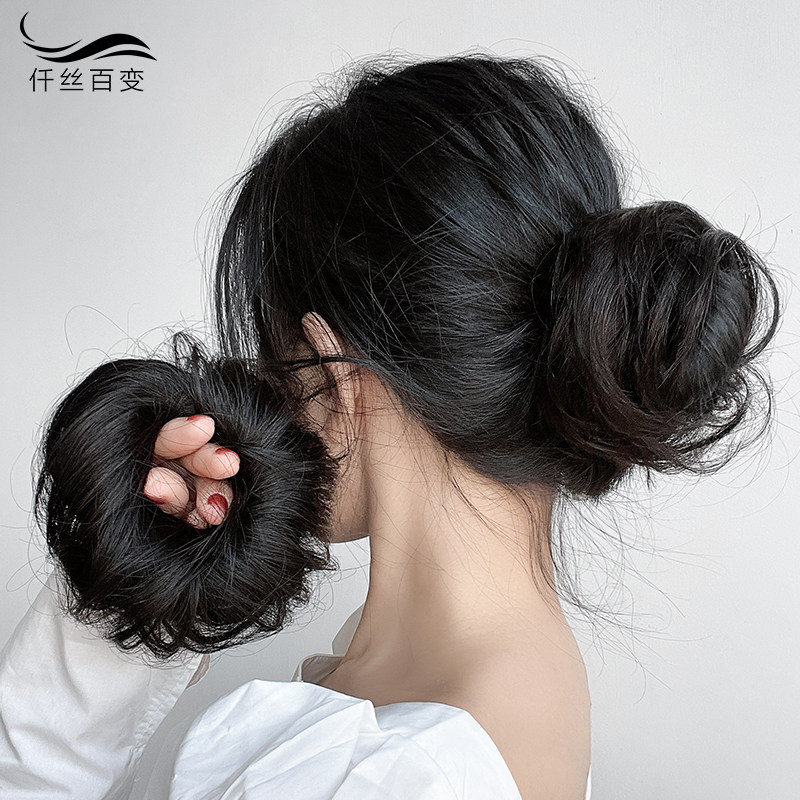 真发半丸子头假发女自然抓夹直发圈蓬松花苞盘发器仿真汉服发包
