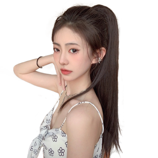 假发女高马尾假发抓夹仿真发微卷网红辫子假发绑带式自然蓬松可扎