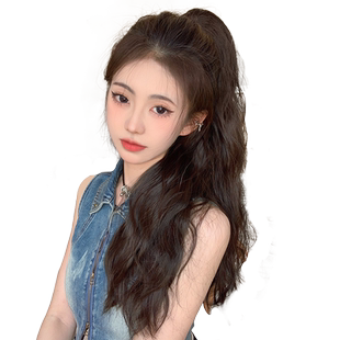 高马尾假发抓夹水波纹网红假辫子蓬松自然甜酷辣妹仿真发女长卷发