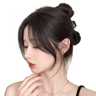 八字刘海假发片女自然前额全真发中分头顶两侧遮发际线鬓角假刘海