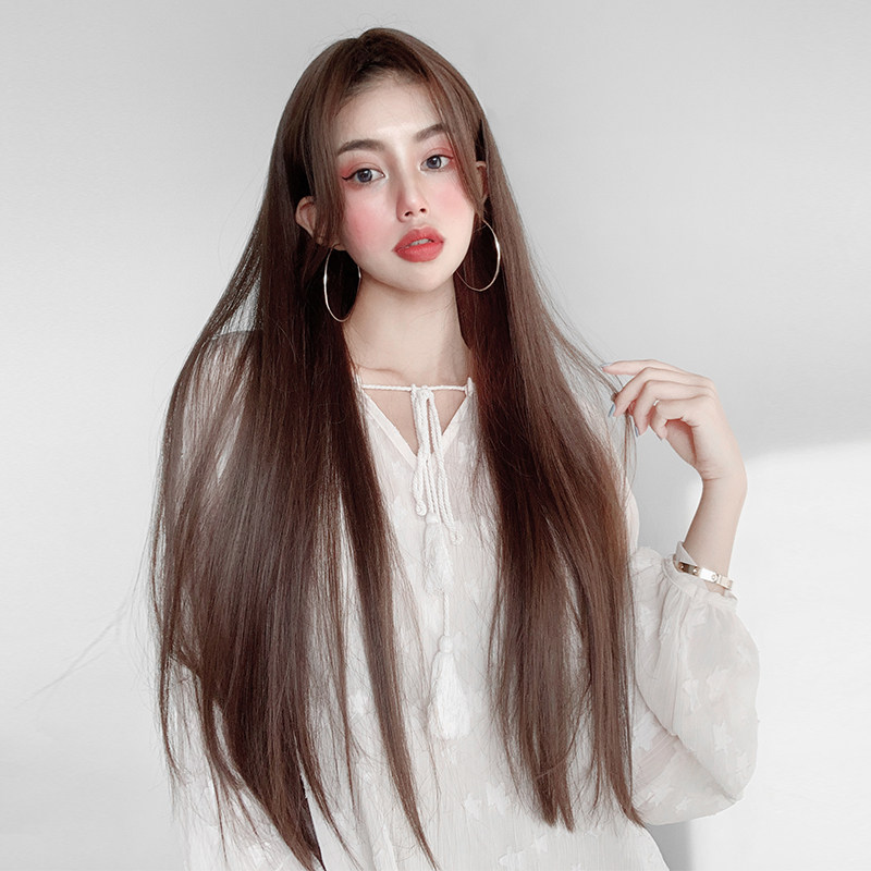 假发女中长发中分八字刘海长直发头套式自然仿真全头套整顶假发