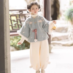 唐装女童古风拜年服加绒加厚儿童2026新冬季套装中国风古装刺绣