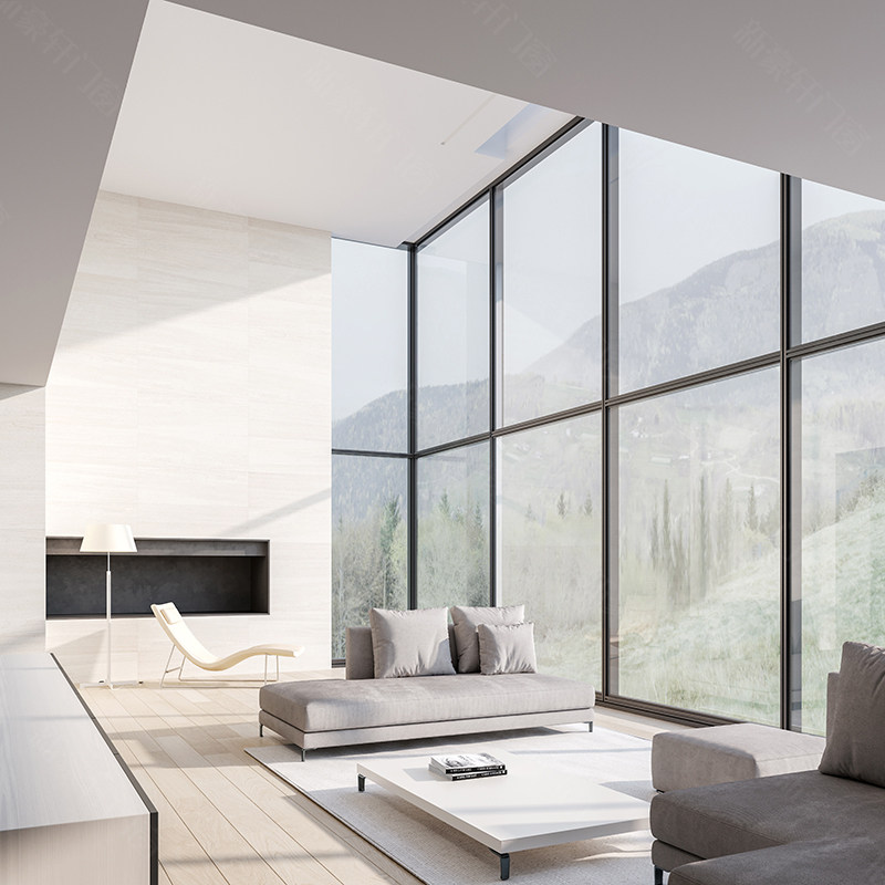 新豪轩门窗天幕55系列幕墙系统窗写字楼商场别墅铝合金落地外悬窗