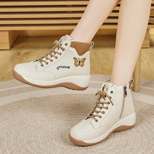厚底侧拉链牛筋软底休闲保暖旅游鞋 中老年妈妈鞋 女2026年秋冬新款