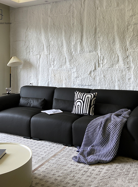 obg 优度极简豆腐块大户型黑色头层牛皮直排家用网红轻奢岛屿沙发