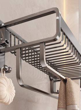 新款吸盘毛巾架卫生间免打孔浴室置物架淋浴房厕所壁挂一体收纳架