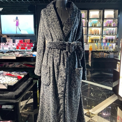 性感黑色豹纹睡袍睡衣女长款浴袍