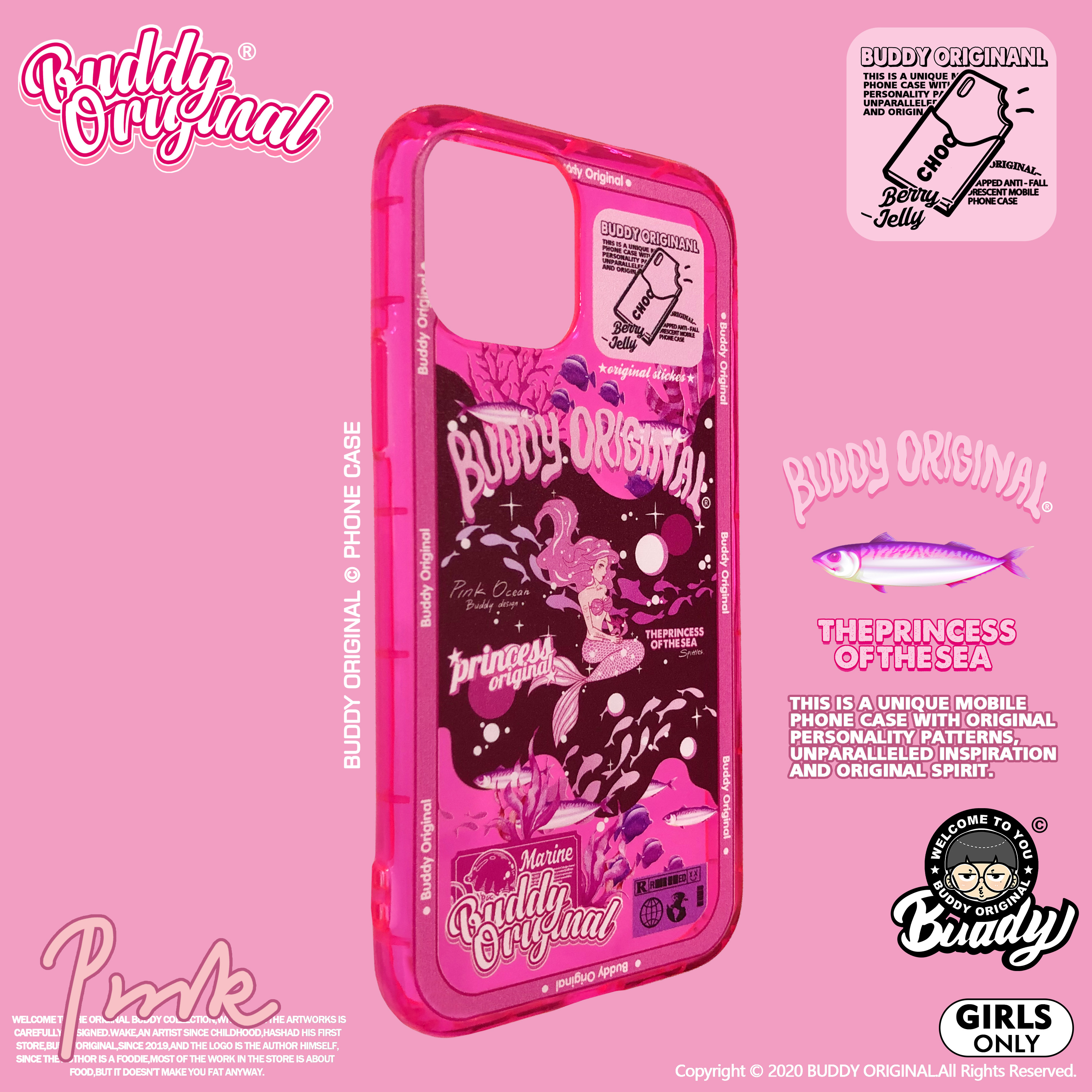 原创荧光粉色iPhone15手机壳卡通
