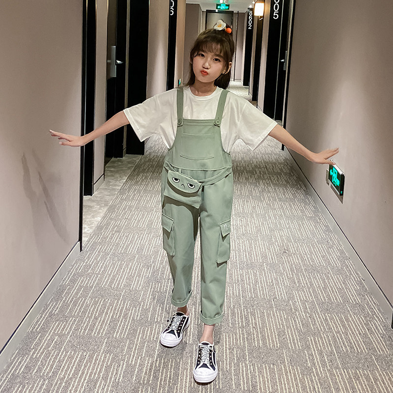 韩范女童炸街背带裤初秋衣服2022秋季新款大童工装裤秋款时髦套装