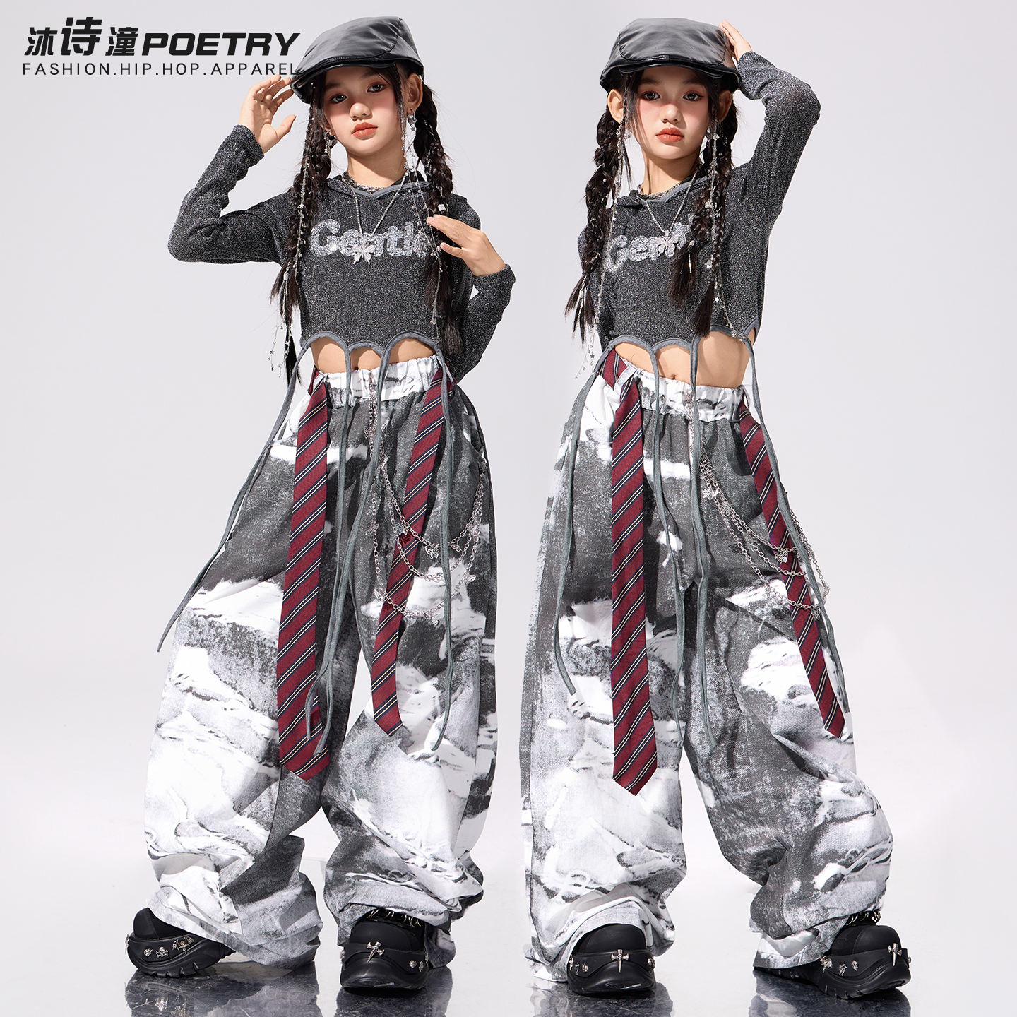 女童爵士舞服装时髦潮酷少儿jazz街舞演出服女孩酷辣秋冬套装上衣