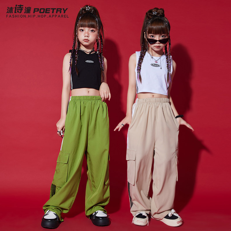 女童爵士舞背心服装儿童嘻哈架子鼓演出服女孩街舞露脐模特走秀潮