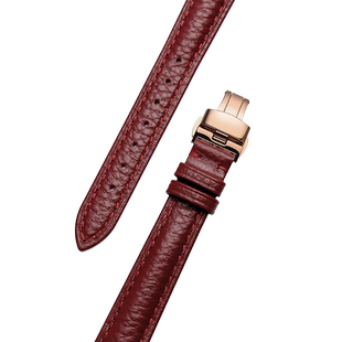 表带女真皮适配卡地亚坦克伯爵肖邦浪琴蝴蝶扣14 15 17 18mm牛皮