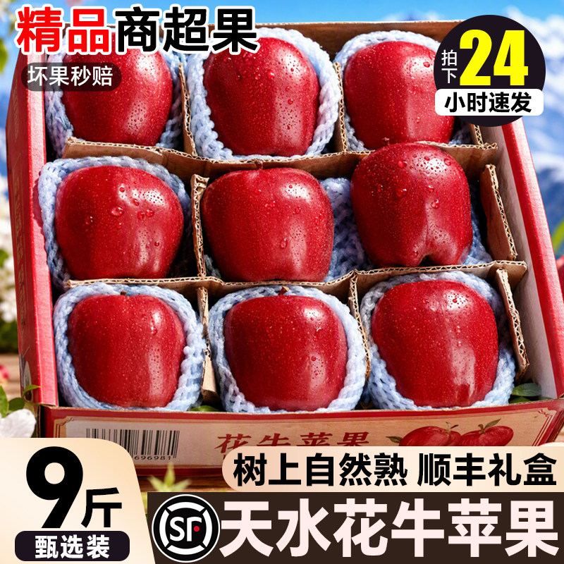 甘肃天水花牛苹果新鲜水果9斤当季粉面苹果礼盒装整箱包邮