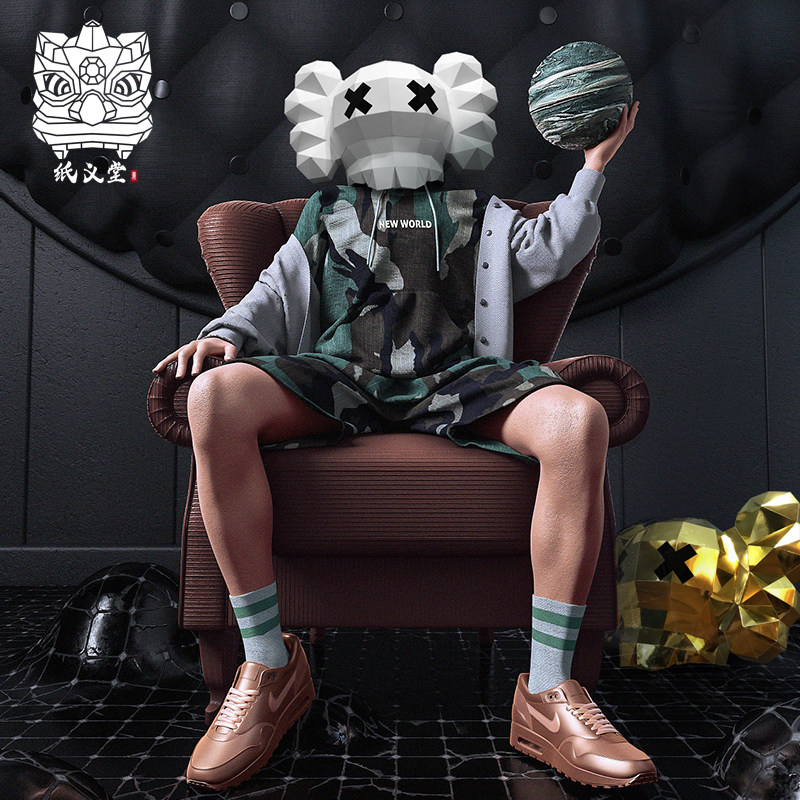 kaws小骷髅面具芝麻街纸膜创意手工diy折纸c可爱舞会全脸空白头套