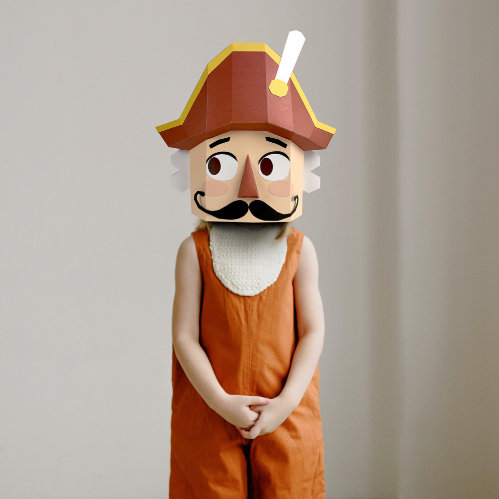 圣诞节可爱儿童面具胡桃夹子小卫兵头套派对拍照道具手工折纸礼物