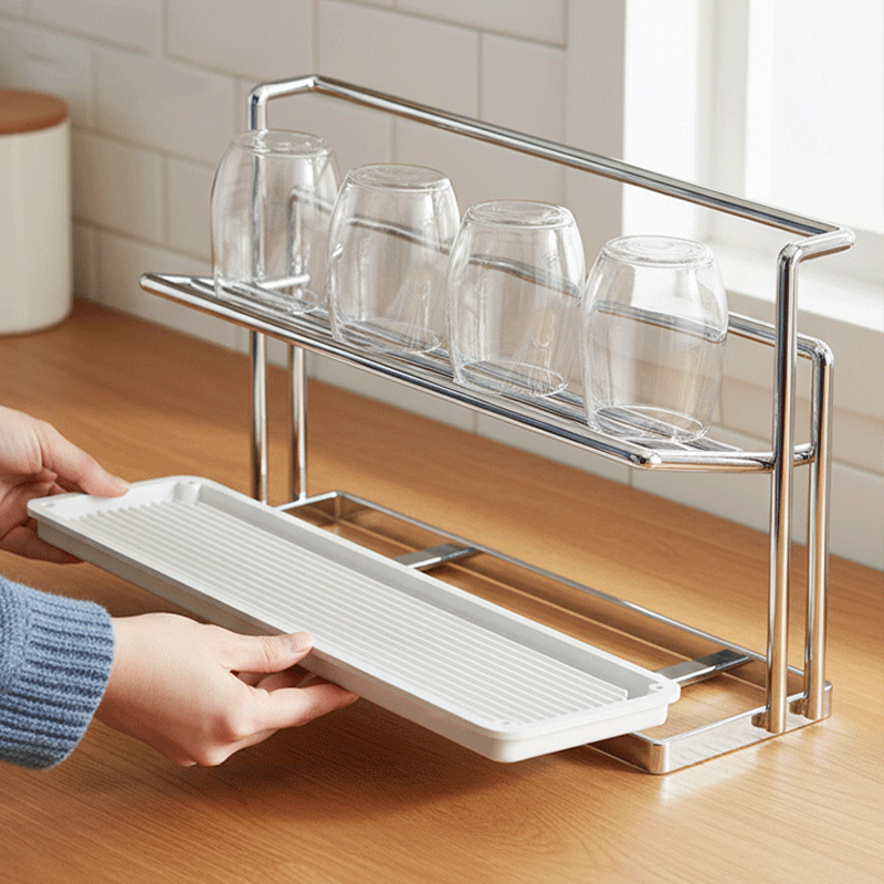 【沥水通风】不锈钢双层水杯架